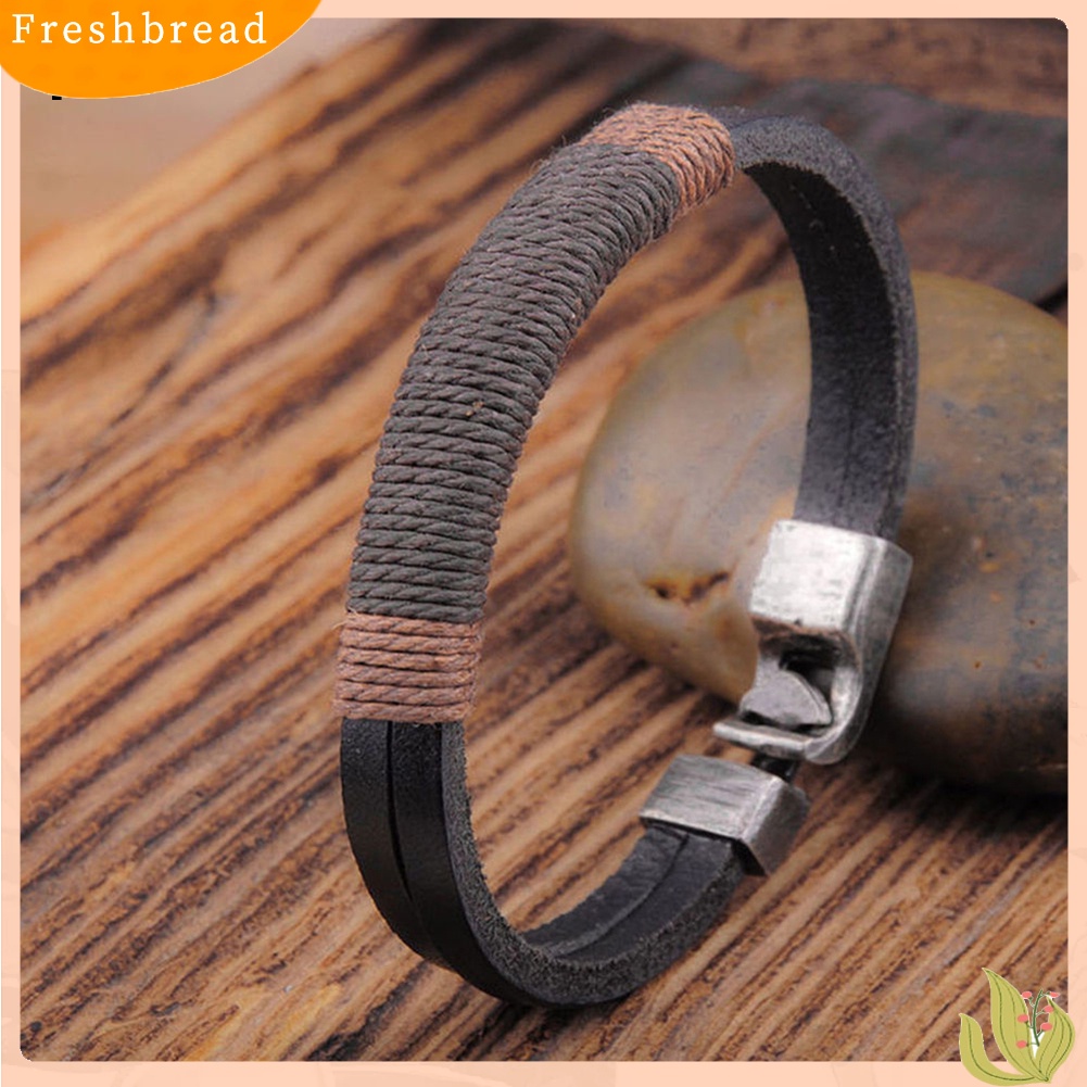 &lt; Freshbread &gt; Pria Vintage Lebar Faux Kulit Gelang Alloy Gesper Gelang Cuff Perhiasan Hadiah