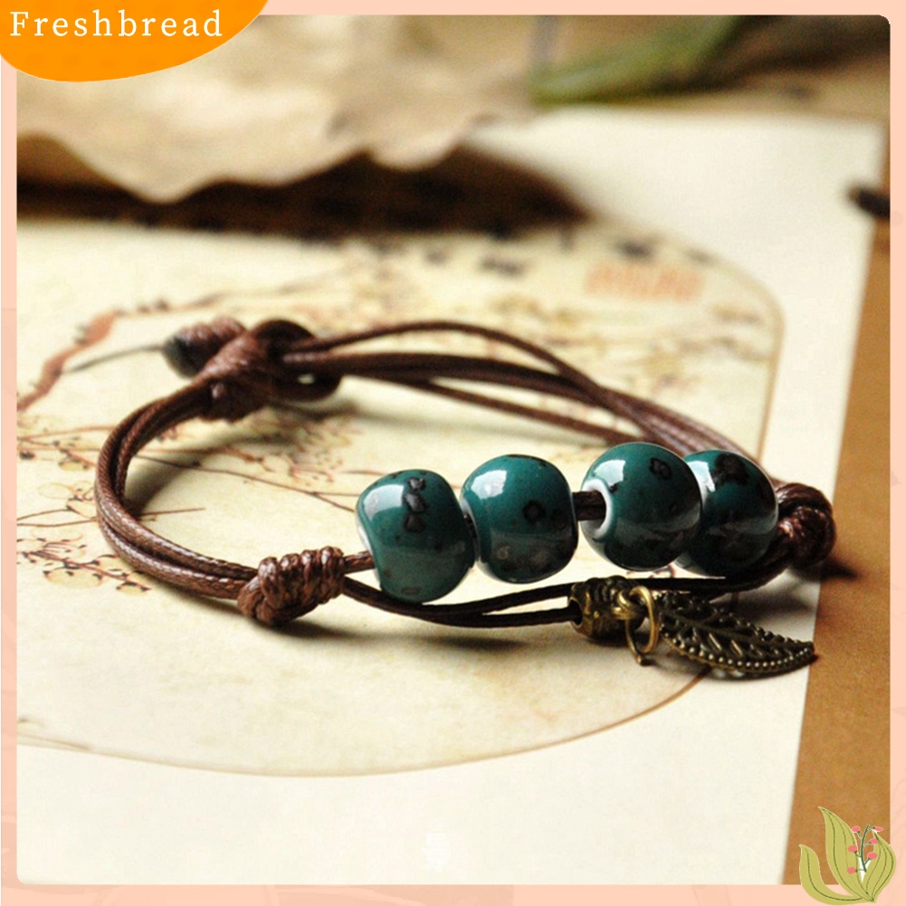 &lt; Freshbread &gt; Etnik Daun Kucing Pesona Keramik Manik-Manik Gelang Wanita Handwoven Perhiasan Hadiah