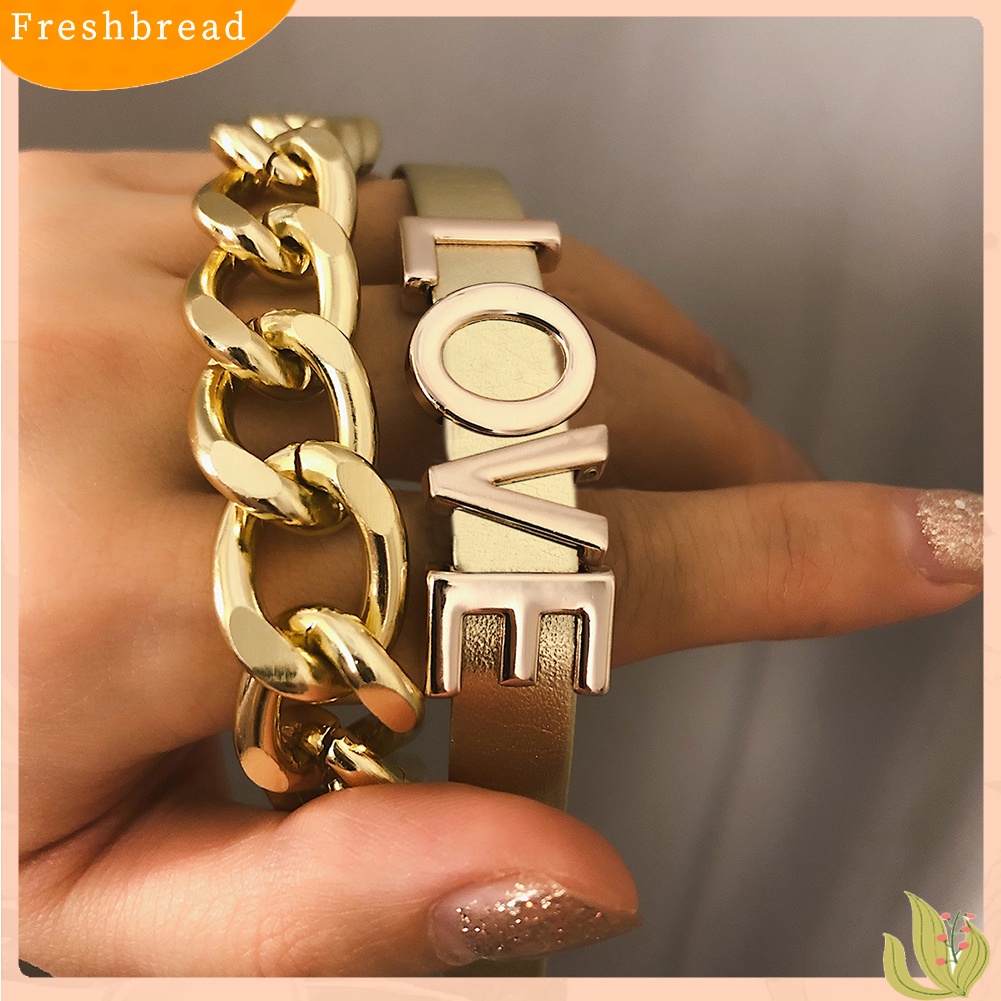 &lt; Freshbread &gt; 2Pcs/Set Fashion Wanita Huruf Inggris Cinta Kuba Rantai Gelang Perhiasan Decor