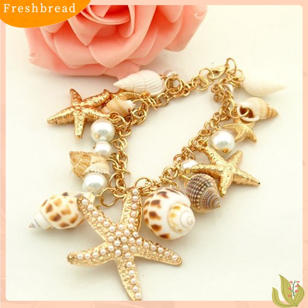 &lt; Freshbread &gt; Gelang Pantai Lucu Adjustable Gelang Pantai Rantai Multi Gaya Laut Berlapis Emas