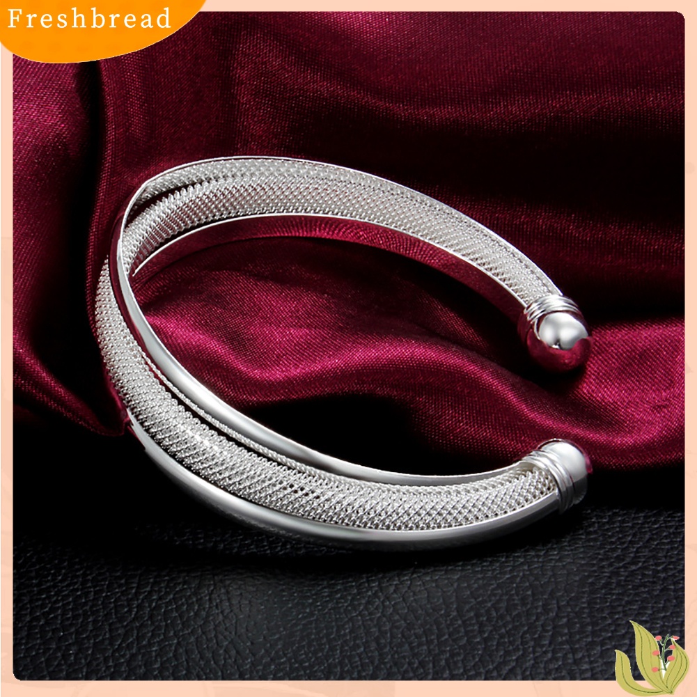 &lt; Freshbread &gt; Klasik Perak Berlapis Bevel Tepi Pembukaan Bangle Gelang Hadiah Fashion Perhiasan