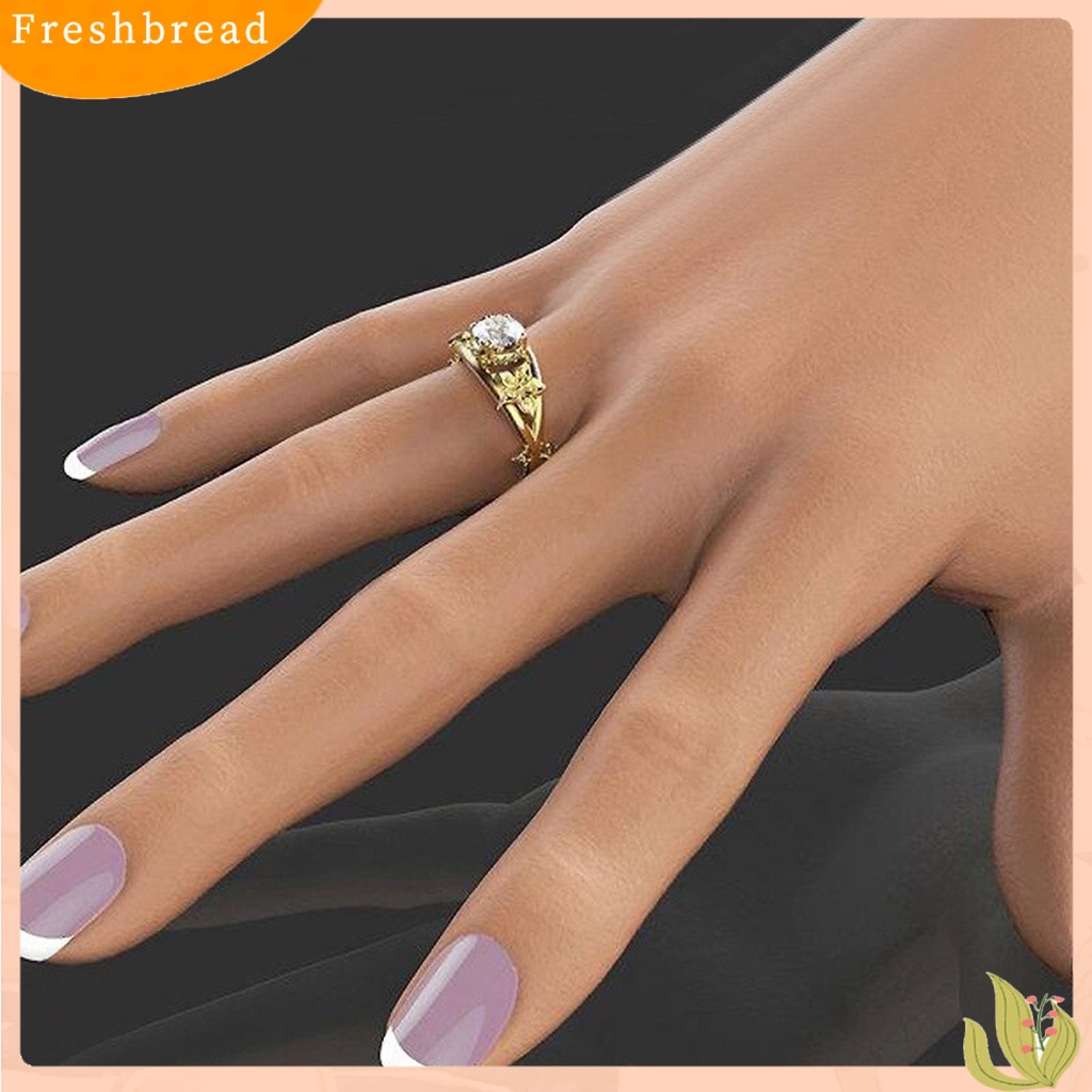 &lt; Freshbread &gt; Cincin Wanita Bunga Perhiasan Lapisan Ganda Berkilau Fashion Penampilan Cincin Jari Untuk Pernikahan
