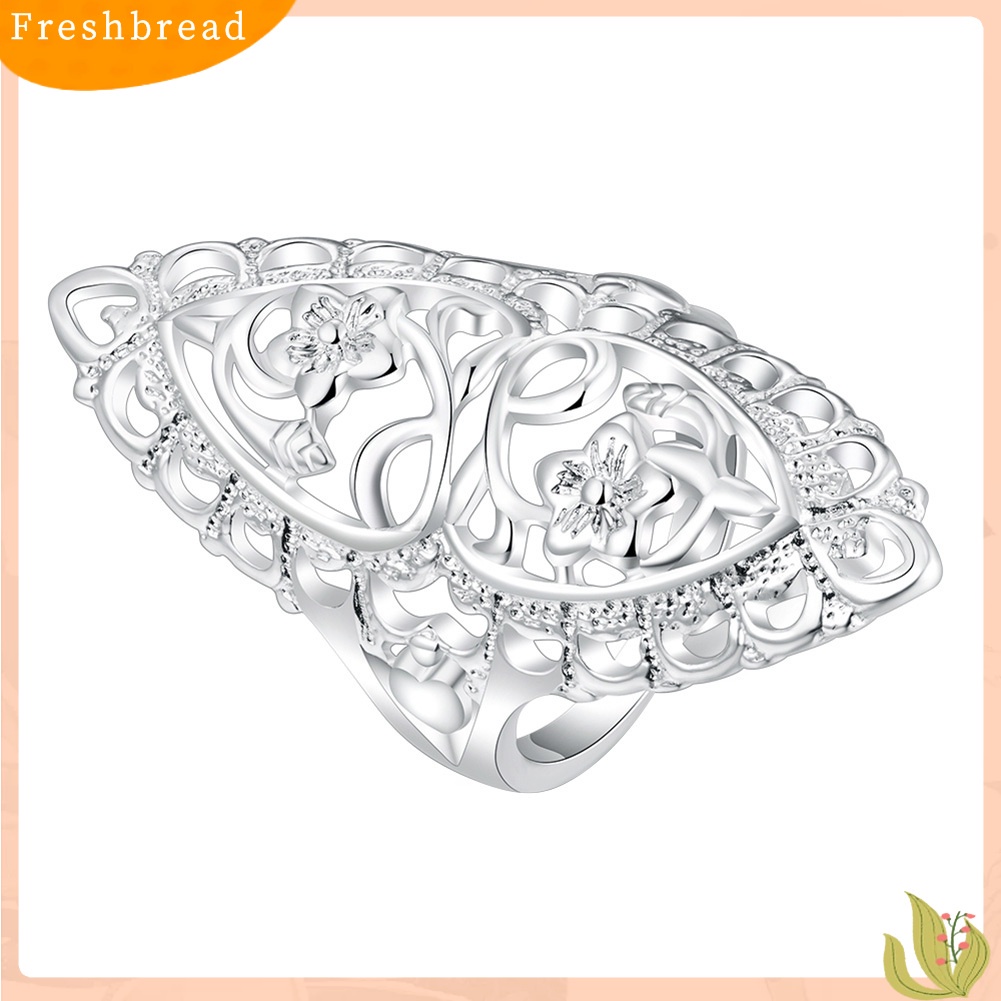 &lt; Freshbread &gt; Perak Disepuh Alloy Berongga Ukir Bunga Jari Cincin Perhiasan Wanita Hadiah