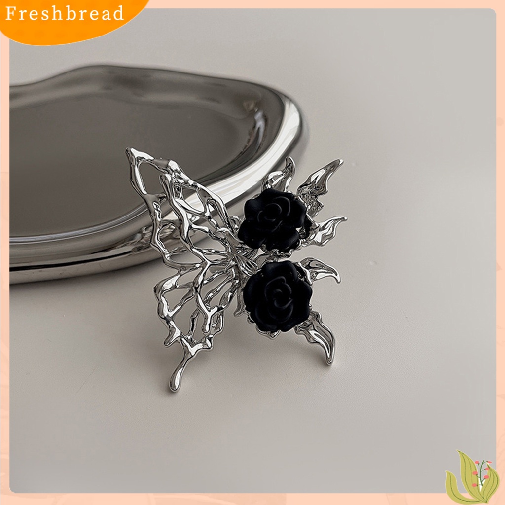 < Freshbread > Wanita Cincin Berlebihan Pembukaan Gothic Punk Tidak Teratur Hadiah Berlian Imitasi Berongga Kupu-Kupu Hitam Mawar Jari Cincin Perhiasan Fashion