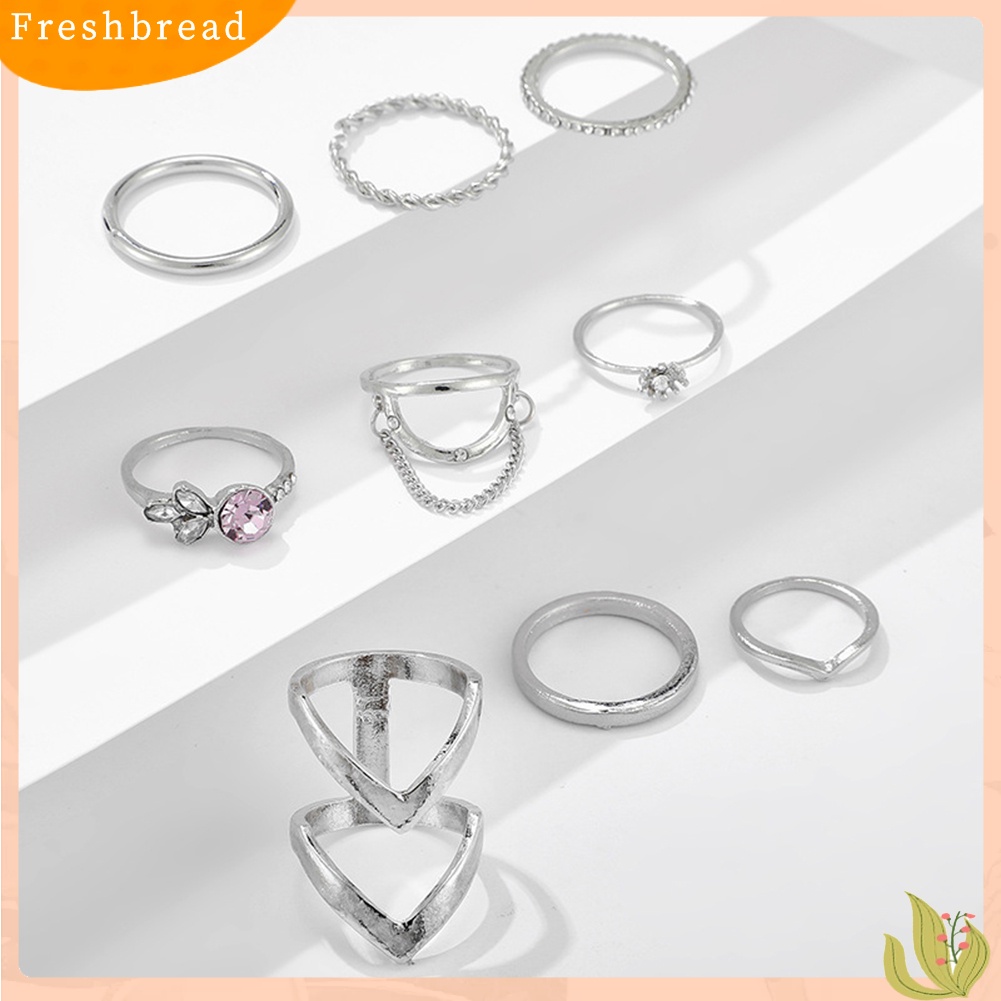 &lt; Freshbread &gt; 7/9Pcs Fashion Wanita Bintang Bulan Segitiga Geometris Jari Cincin Set Perhiasan Hadiah