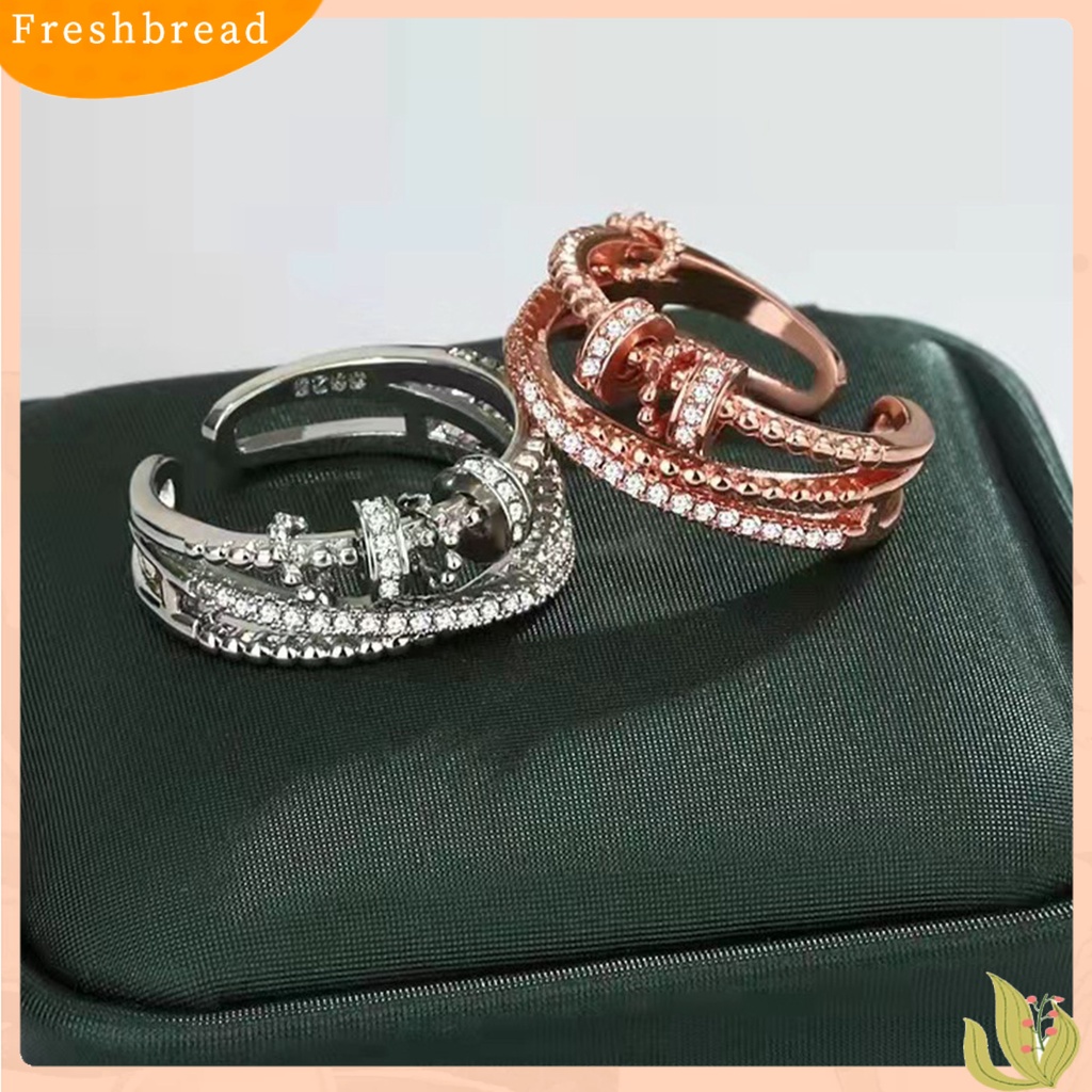 &lt; Freshbread &gt; Anti Kecemasan Cincin Shiny Cubic Zirconia Inlay Beads Adjustable Ring Dekorasi Perhiasan Aksesoris Fashion Wanita Pria Kecemasan Worry Finger Stress Relief Rings