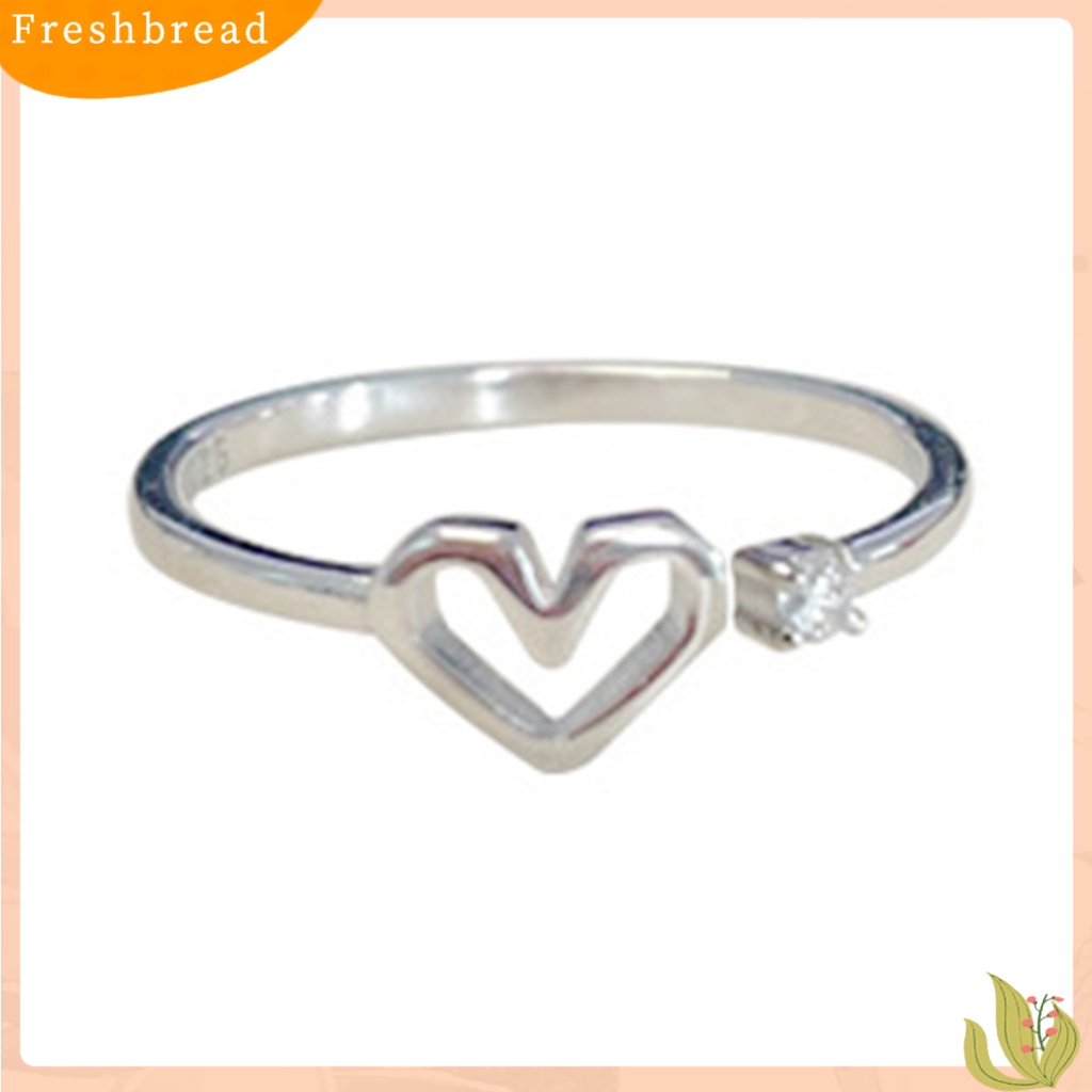 &lt; Freshbread &gt; Wanita Cincin Manis All-match Aksesoris Fashion Open-end Berlian Imitasi Cinta Hati Silvering Finger Ring Untuk Pakaian Sehari-Hari