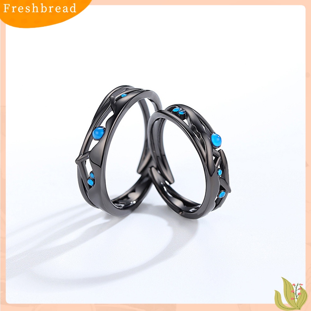 &lt; Freshbread &gt; Safir Imitasi Berongga Daun Pembukaan Jari Cincin Adjustable Pasangan Perhiasan Hadiah