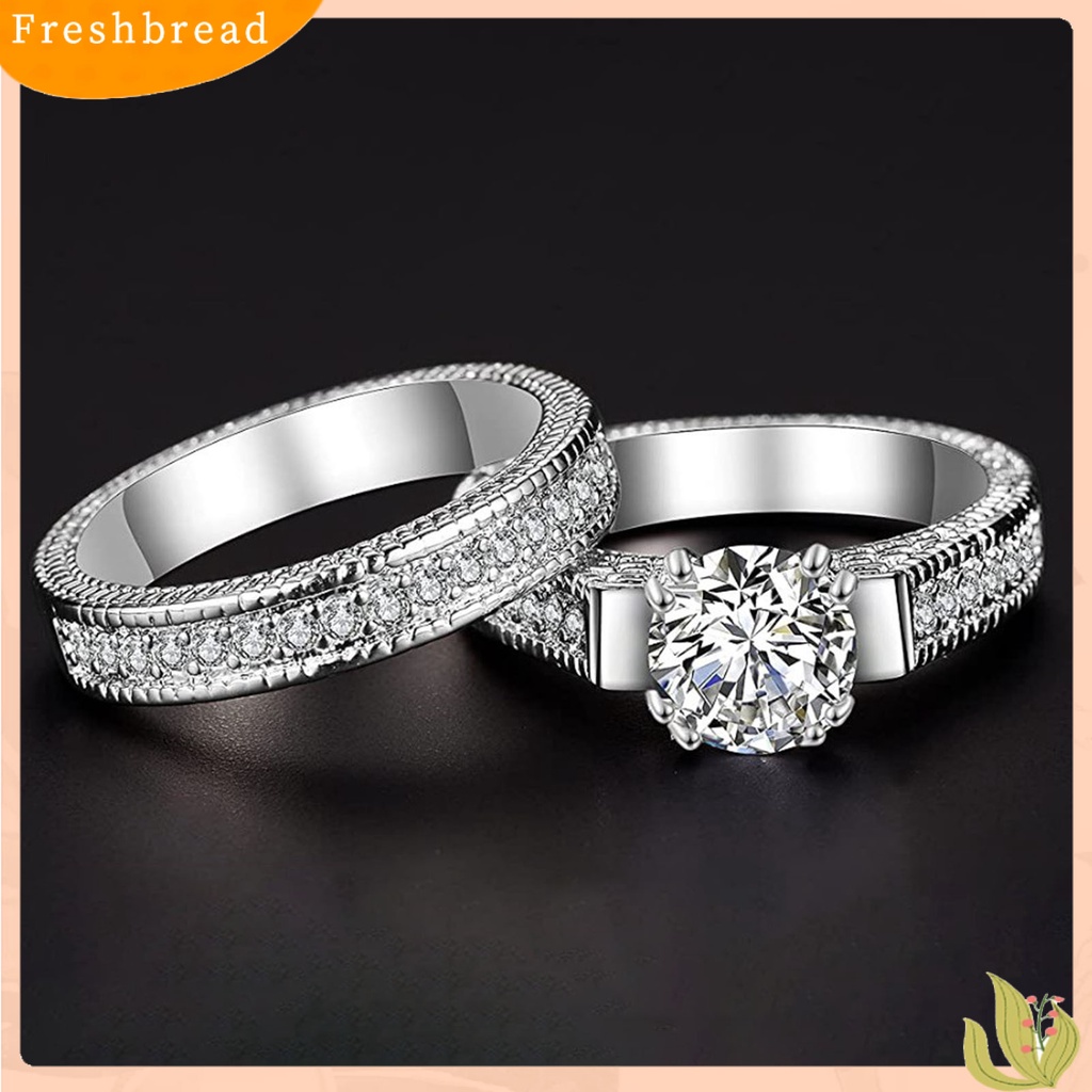 &lt; Freshbread &gt; 2Pcs Cincin Couple Bentuk Geometri Cubic Zirconia Pria Wanita Shiny All Match Rings Untuk Pernikahan