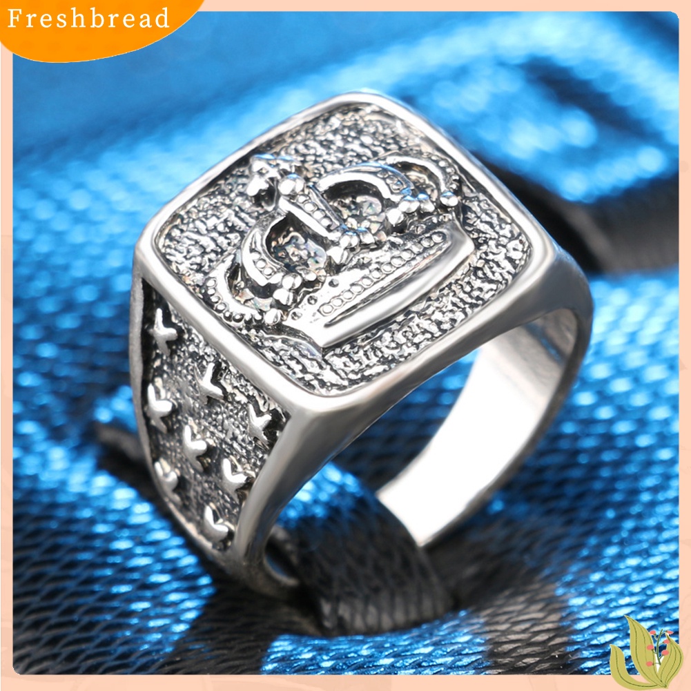 &lt; Freshbread &gt; Retro Mahkota Perak Disepuh Alloy Pria Cincin Jari Dekorasi Pesta Bar Perhiasan Hadiah