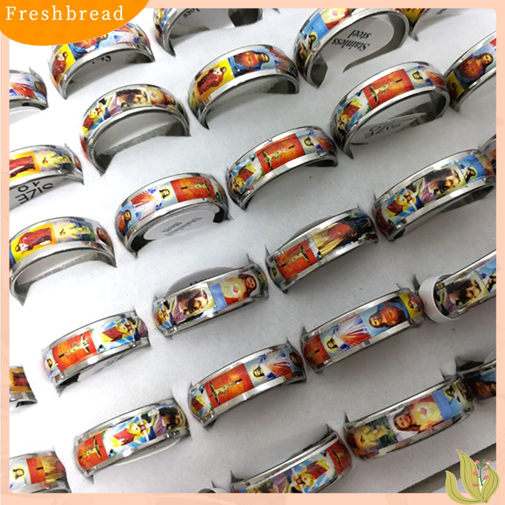 &lt; Freshbread &gt; Fashion Unisex Stainless Steel Yesus Lukisan Minyak Jari Ekor Cincin Band Perhiasan