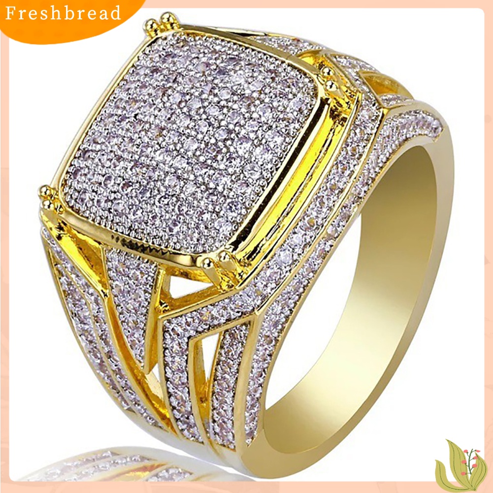 < Freshbread > Berlian Imitasi Mengkilap Perhiasan Pria Wanita Pertunangan Pernikahan Pengantin Pria Cincin