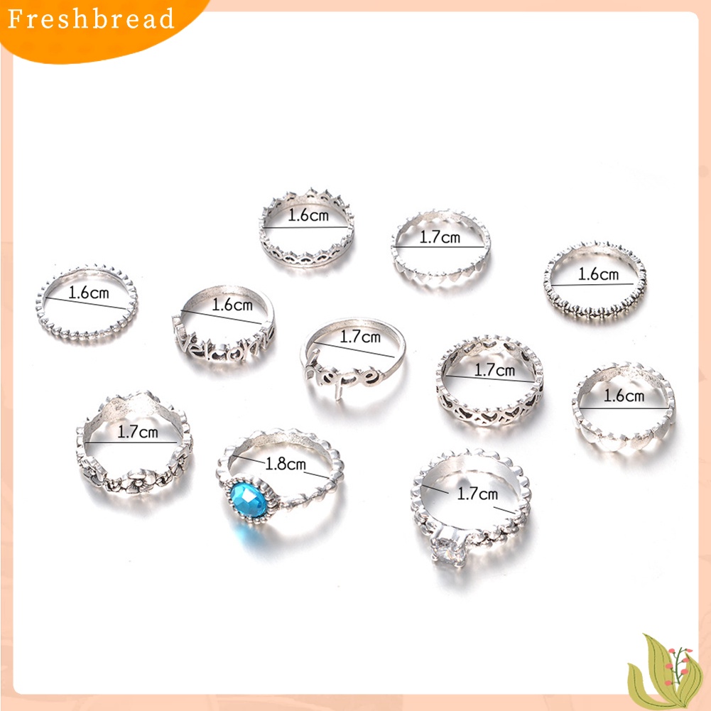 &lt; Freshbread &gt; 11 Pcs Hope Welcome Heart Zircon Hollowed Knuckle Finger Ring Set Perhiasan Wanita