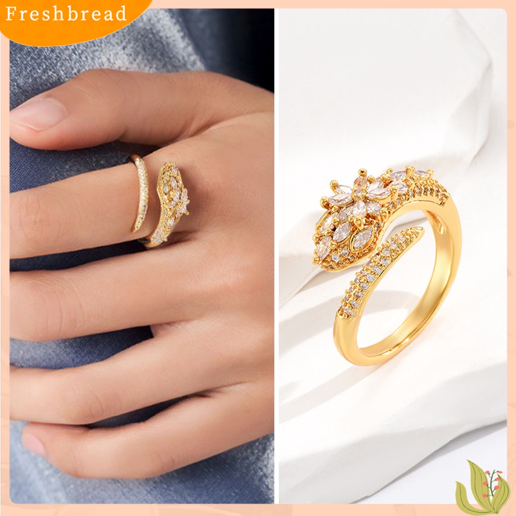 &lt; Freshbread &gt; Finger Band Golden plated Adjustable Opening Shiny Rhinestone Cubic Zirconia Dekorasi Anti Karat Wanita Perhiasan Mewah Cincin Tunangan Perhiasan Aksesoris