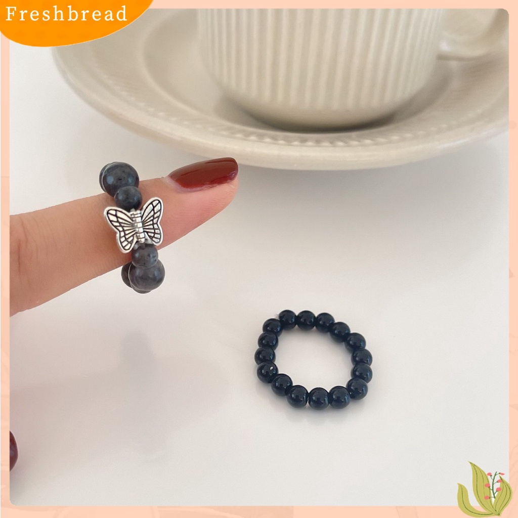 &lt; Freshbread &gt; 2Pcs/Set Beads Rings Butterfly Decor Handmade Personality Bright Luster Shining Decoration Permukaan Halus Multi Manik-Manik Batu Alam Tali Rantai Rings Fashion Perhiasan