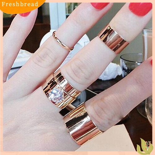 &lt; Freshbread &gt; 4x Wanita Pria Punk Tumpuk Polos Diatas Knuckle Ring Midi Finger Band Rings Set