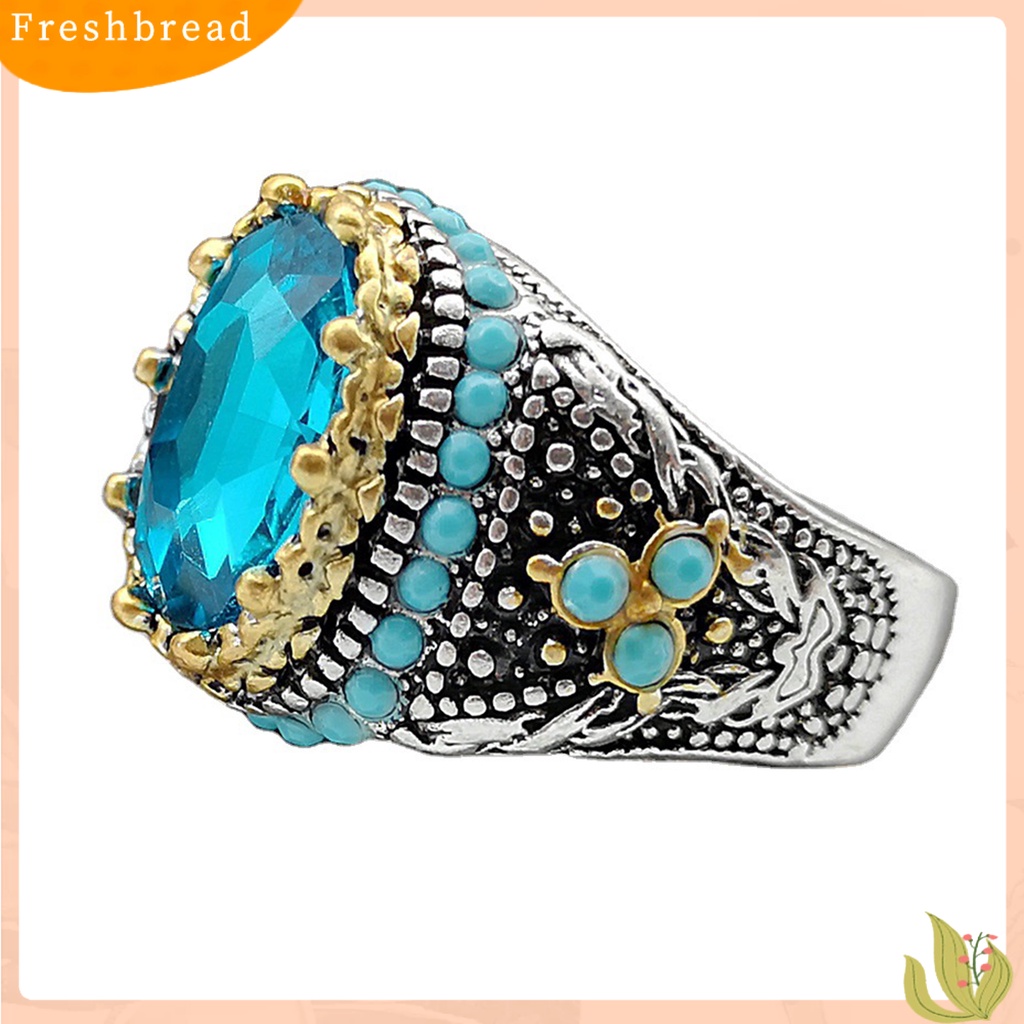 &lt; Freshbread &gt; Pria Cincin Biru Berlian Imitasi Imitasi Pirus Berkilau Vintage Pernikahan Band Cincin Perhiasan Hadiah