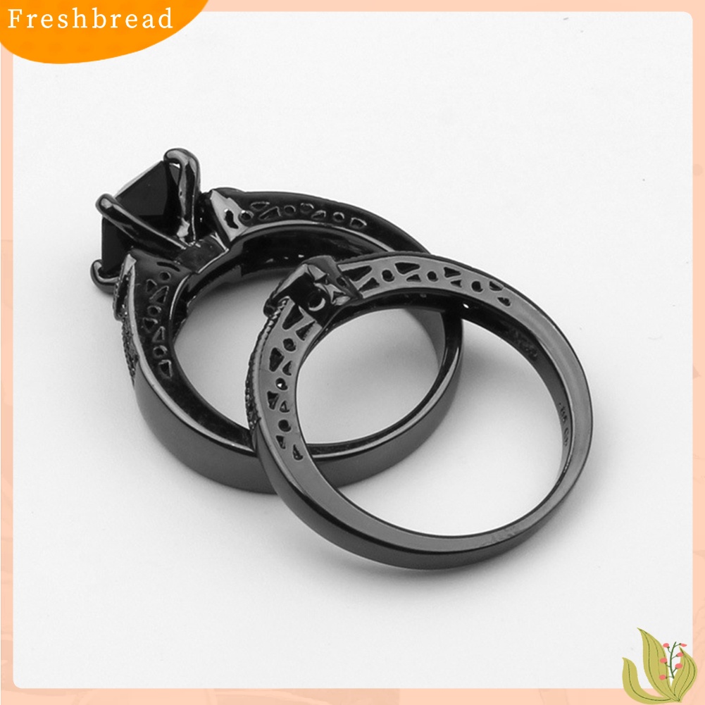< Freshbread > 2Pcs/Set Wanita Pria Mewah Hitam Cubic Zircon Hias Jari Cincin Perhiasan Hadiah
