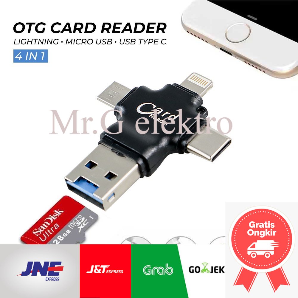 Y-DISK OTG Card Reader 4 in 1 Lightning+Micro USB+USB Type C - CR125 - Black