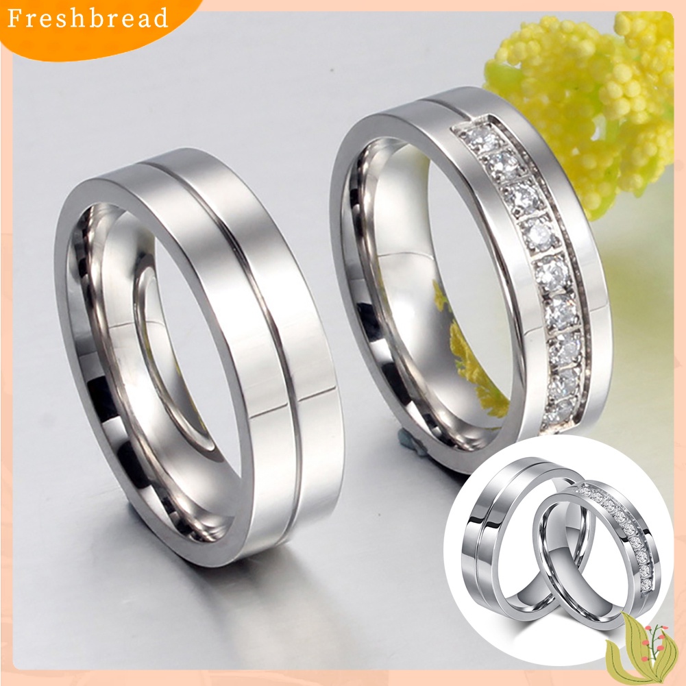 &lt; Freshbread &gt; Pasangan Kekasih Cincin Fashion Berlian Imitasi Bertatahkan Pesta Band Pertunangan Perhiasan Hadiah