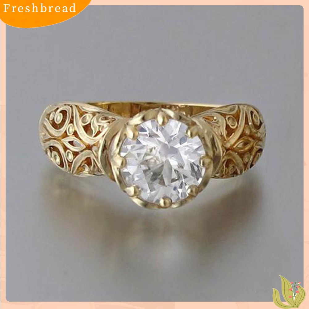 &lt; Freshbread &gt; Vintage Wanita Ukir Bunga Bulat Berlian Imitasi 8cakar Pertunangan Jari Cincin Dekorasi