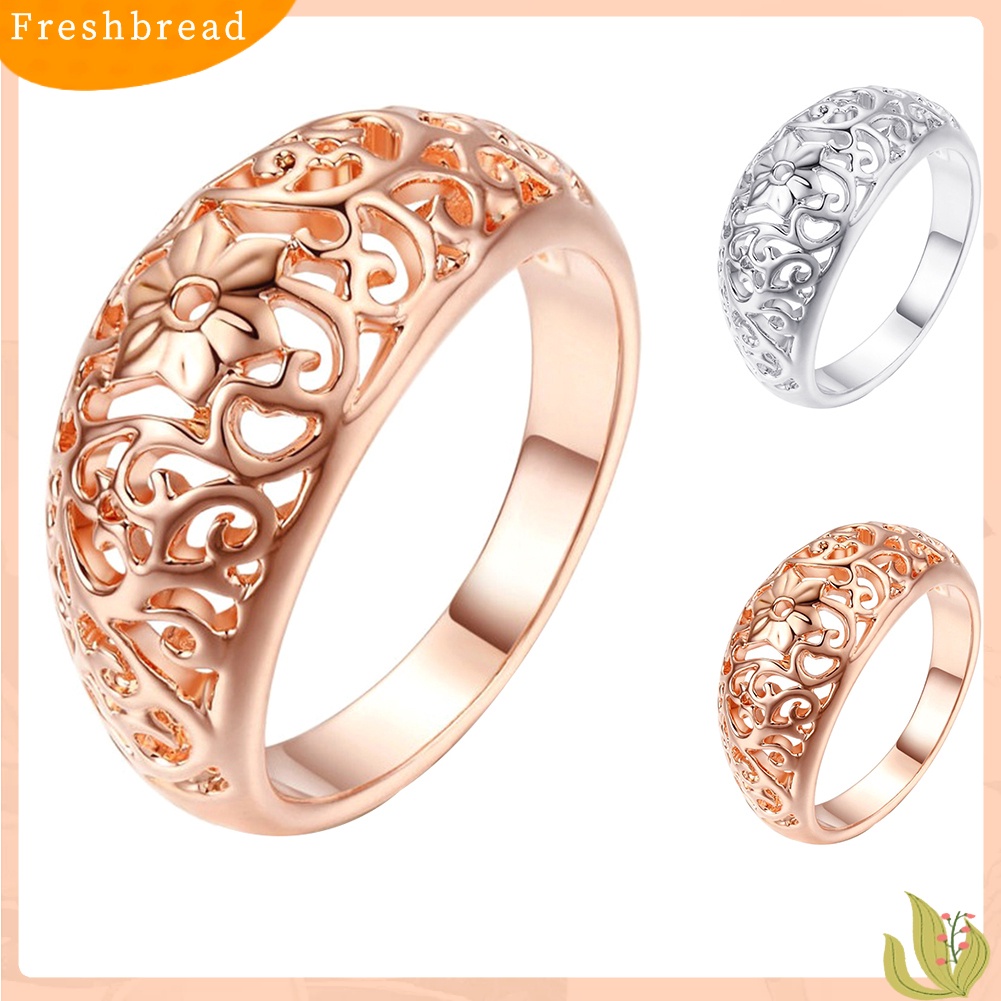 &lt; Freshbread &gt; Fashion Wanita Berongga Bunga Band Handmade Jari Cincin Pertunangan Perhiasan Deor