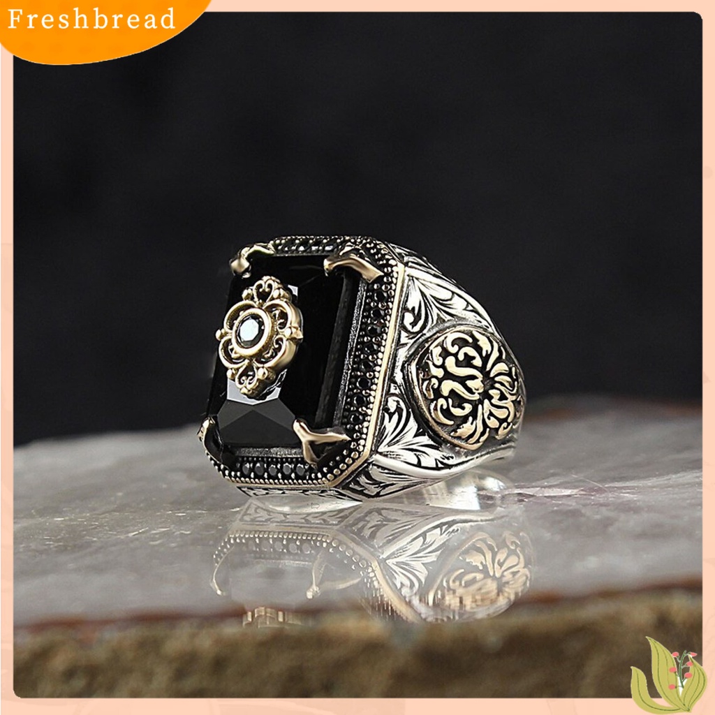 < Freshbread > Pria Cincin Royal Stainless Bentuk Geometris Ringan Besar Gaya Vintage Unisex Cubic Zirconia Pita Lebar Wanita Circlet Perhiasan