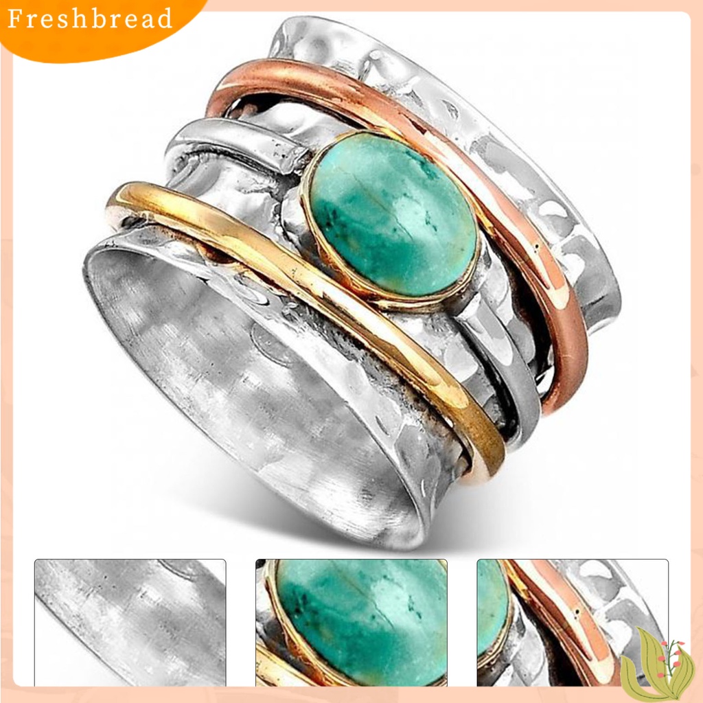 &lt; Freshbread &gt; Pria Cincin Bohemian Vintage Hias Turquoises Tiga Warna Jari Cincin Untuk Pacaran