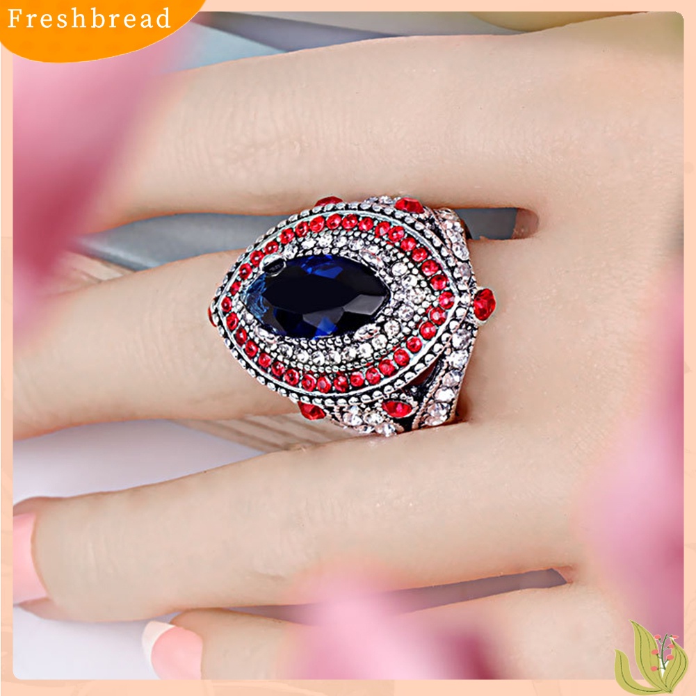 &lt; Freshbread &gt; Mewah Marquise Cut Colorful Berlian Imitasi Bertatahkan Wanita Jari Cincin Perhiasan Pesta