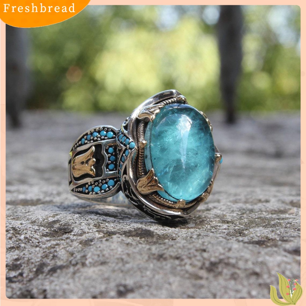 &lt; Freshbread &gt; Cincin Laki-Laki Gaya Eropa Dan Amerika Kepribadian Tangan Ukiran Vintage Hias Batu Biru Cincin Pernikahan Aksesori Perhiasan