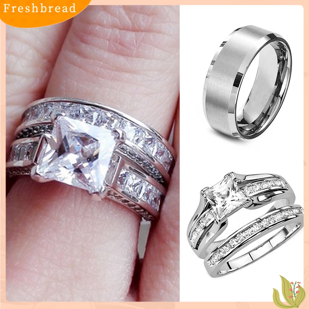 &lt; Freshbread &gt; 1/2Pcs Finger Band Romantis Tepi Miring Alloy Berlian Imitasi Bersinar Pasangan Cincin Perhiasan Aksesori