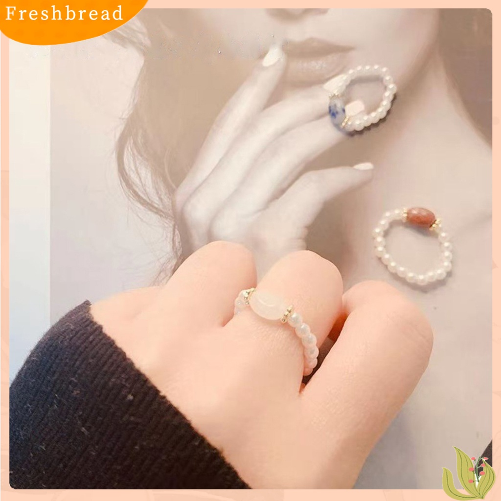 &lt; Freshbread &gt; Wanita Manik-Manik Mutiara Imitasi Aksesori Perhiasan Cincin Jari Sederhana