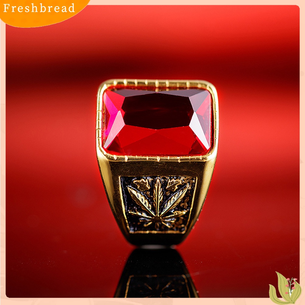 &lt; Freshbread &gt; Vintage Pria Faux Gemstone Tungsten Maple Craved Finger Band Cincin Perhiasan Hadiah