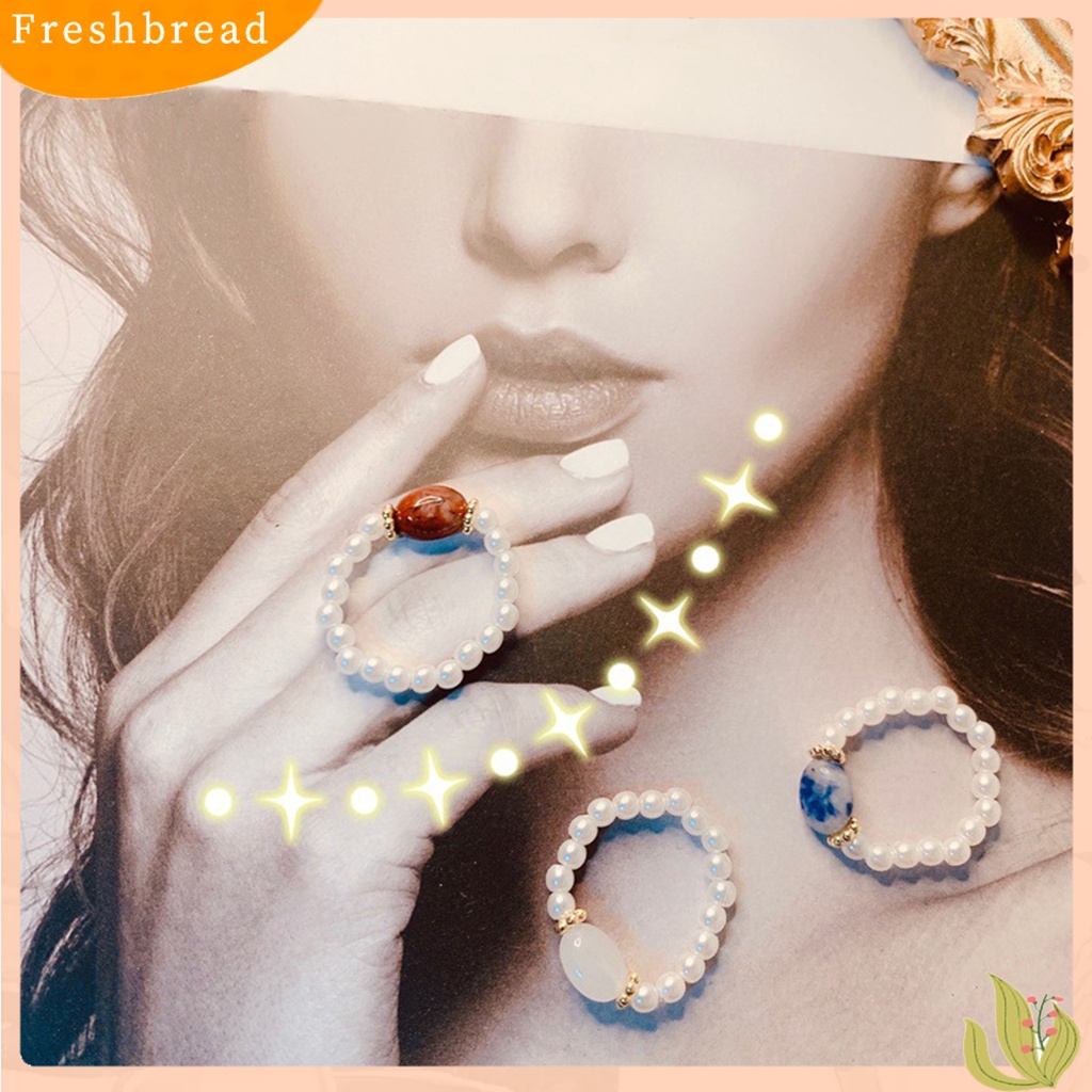 &lt; Freshbread &gt; Wanita Manik-Manik Mutiara Imitasi Aksesori Perhiasan Cincin Jari Sederhana