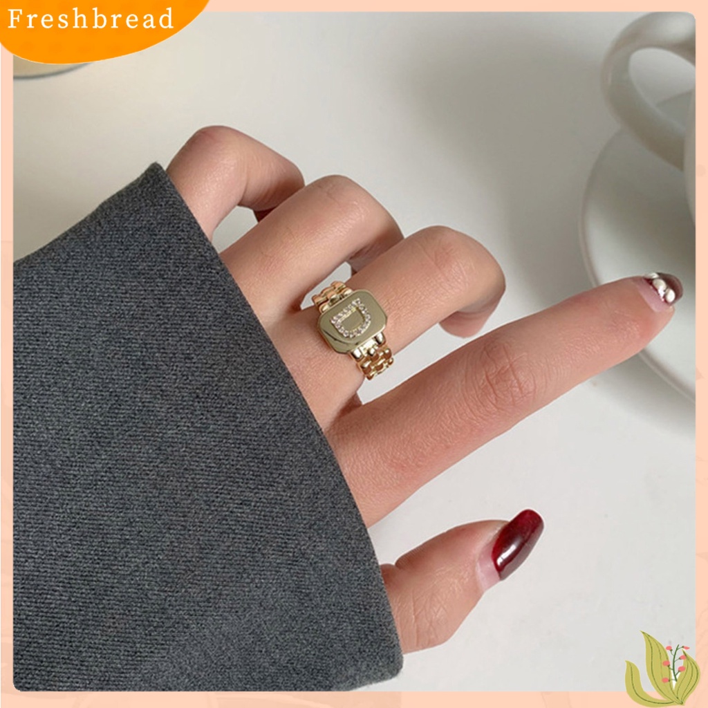 &lt; Freshbread &gt; Cincin Unisex Lebar Bukaan Dapat Disesuaikan Berlian Imitasi 26huruf Jari Cincin Perhiasan Aksesoris