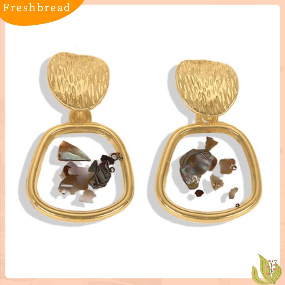 &lt; Freshbread &gt; Wanita Pecah Shell Bulat Trapesium Geometris Menjuntai Telinga Stud Earrings Perhiasan