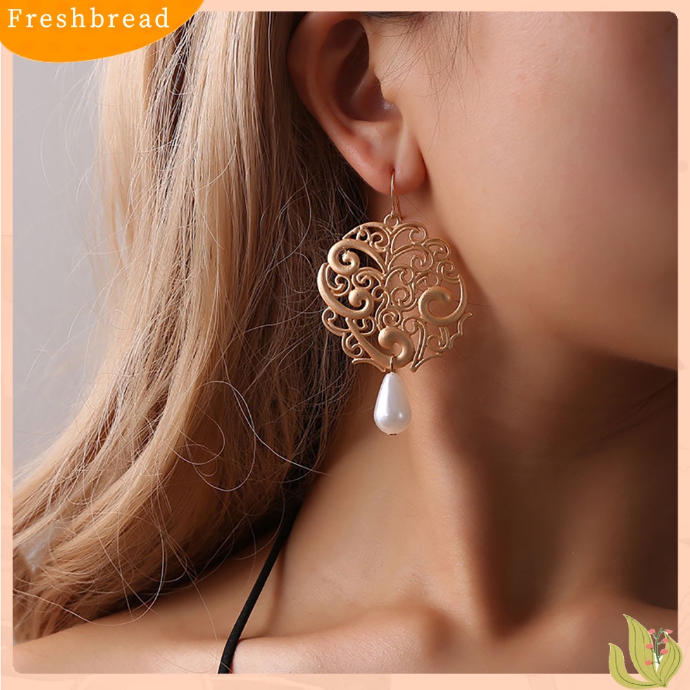&lt; Freshbread &gt; Berlebihan Geometris Tetesan Air Anting Mutiara Imitasi Berongga Wanita Perhiasan Hadiah