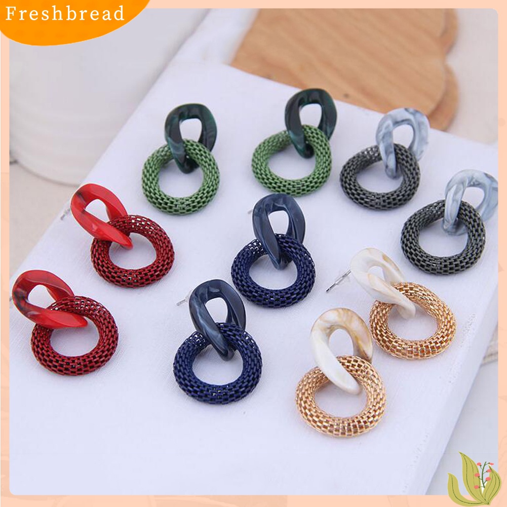 &lt; Freshbread &gt; Wanita Fashion Jala Akrilik Terkait Lingkaran Liontin Stud Anting Perhiasan Pesta