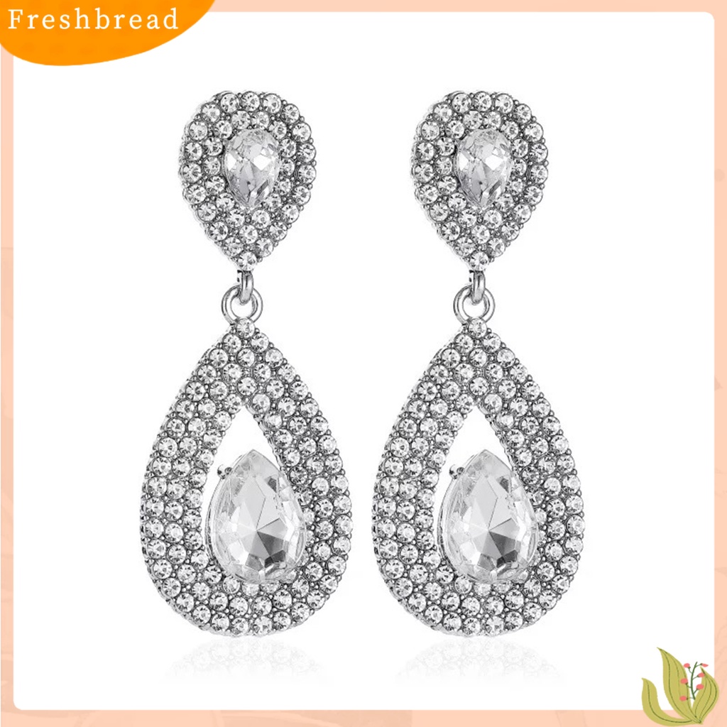 &lt; Freshbread &gt; 1pasang Anting Menjuntai Berlian Imitasi Mengkilap Hias Berlebihan Berkilau Geometris Hias Hadiah Wanita Tetesan Air Liontin Stud Earrings Perhiasan Untuk Perjamuan