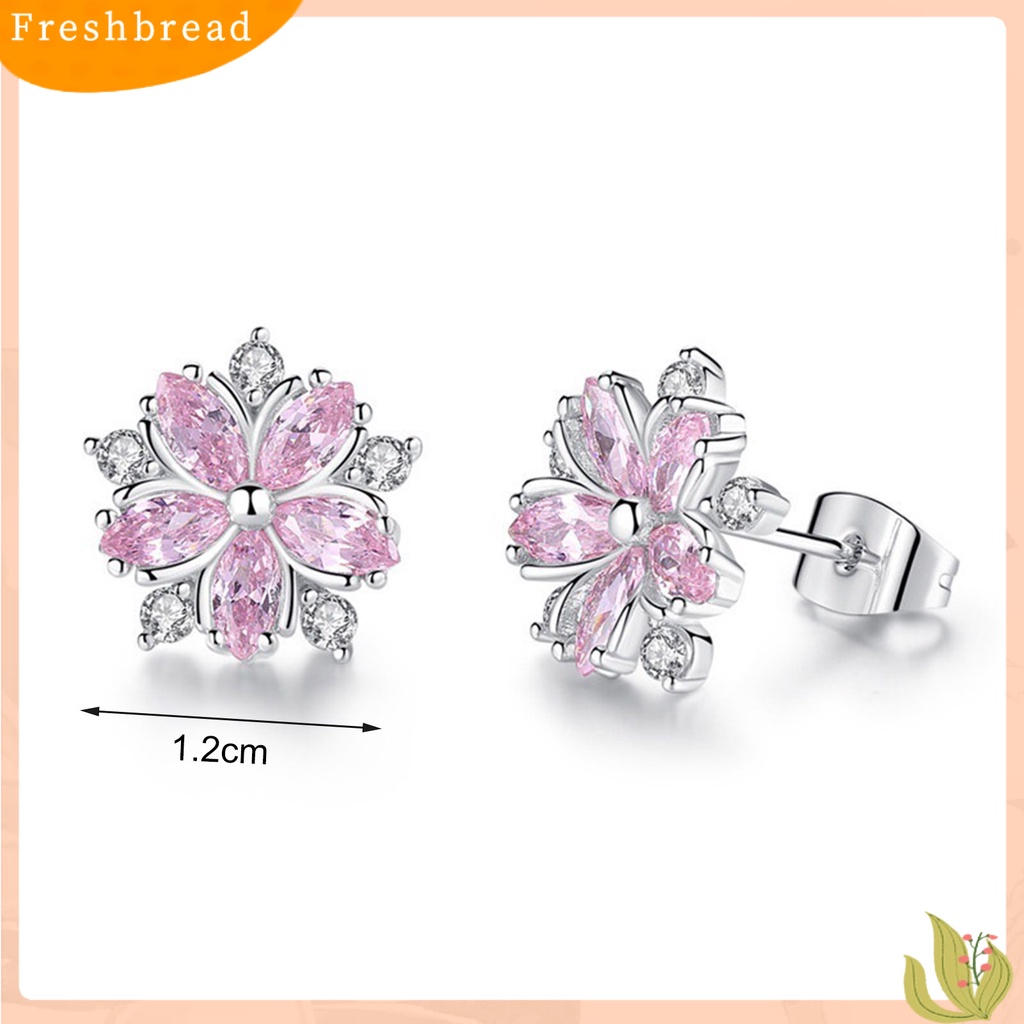 &lt; Freshbread &gt; 1pasang Anting Pejantan Cherry Dekorasi Perhiasan Sparkling Bentuk Bunga Stud Earrings Hadiah Ulang Tahun