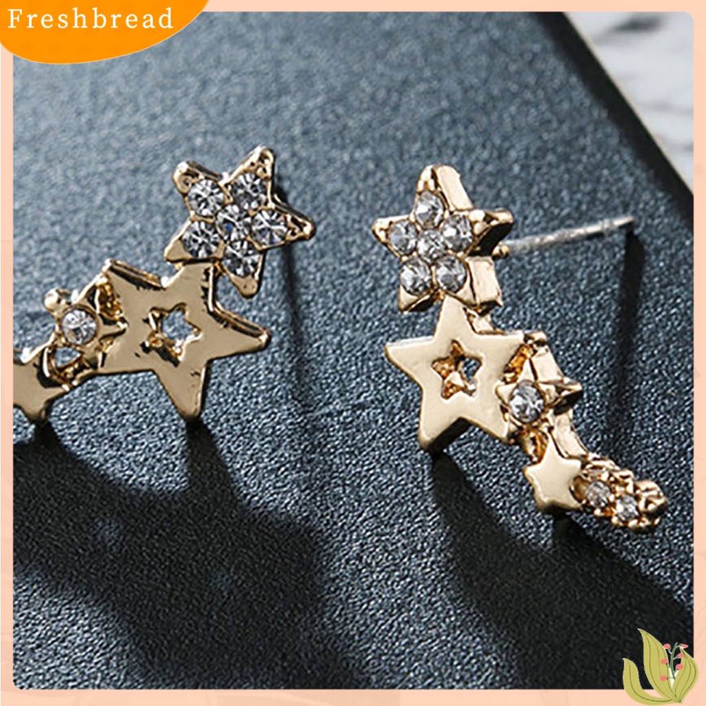 &lt; Freshbread &gt; 1pasang Anting Pejantan Wanita Bentuk Bintang Berlian Imitasi Mengkilap Tahan Lama Lady Earrings Female Ear Decor