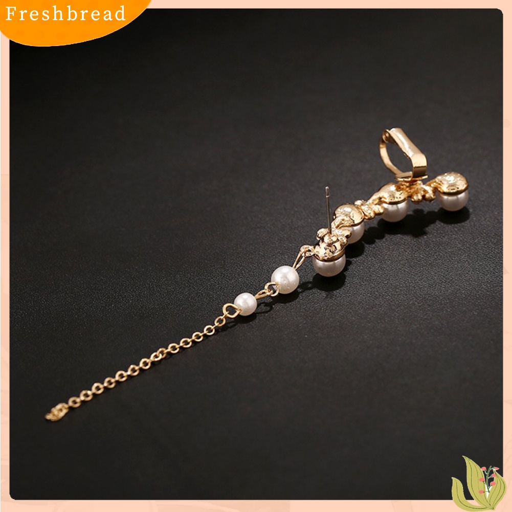 &lt; Freshbread &gt; 1Pc Berlian Imitasi Snowflake Mutiara Imitasi Rumbai Anting Telinga Klip Wanita Perhiasan Hadiah