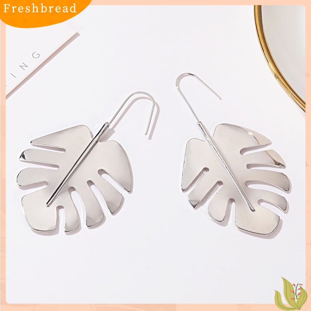 &lt; Freshbread &gt; Wanita Berongga Besar Daun Pisang Raja Panjang Menjuntai Alloy Ear Hook Earrings Perhiasan Hadiah