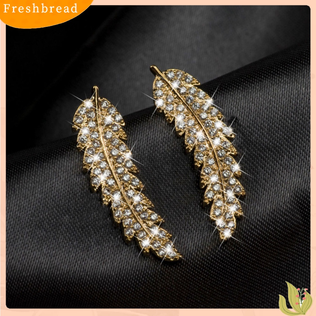 &lt; Freshbread &gt; Wanita Fashion Daun Berlian Imitasi Bertatahkan Telinga Stud Anting Hadiah Perhiasan Romantis