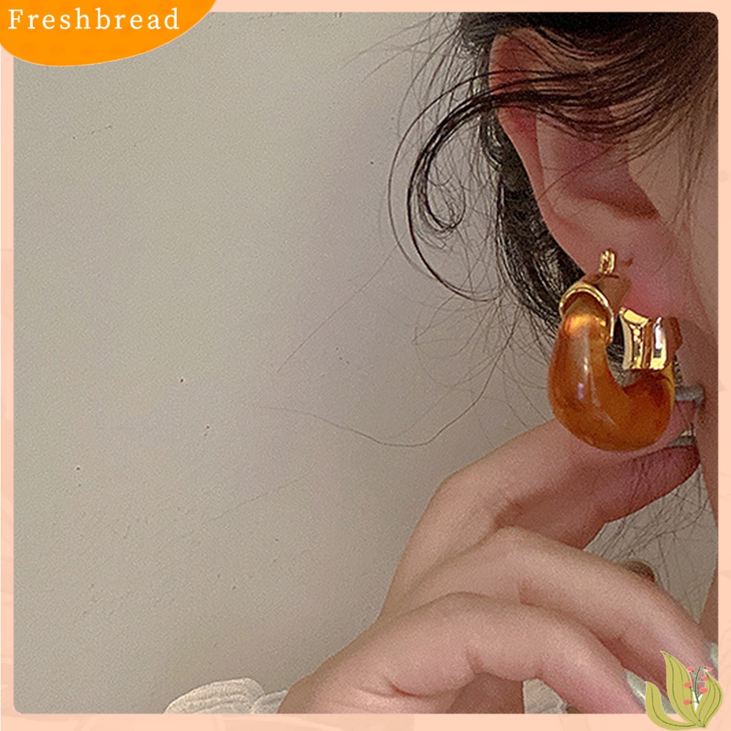 &lt; Freshbread &gt; 1pasang Anting Resin All-match Hias Glossy Retro Stud Hook Hoop Earrings Untuk Pernikahan