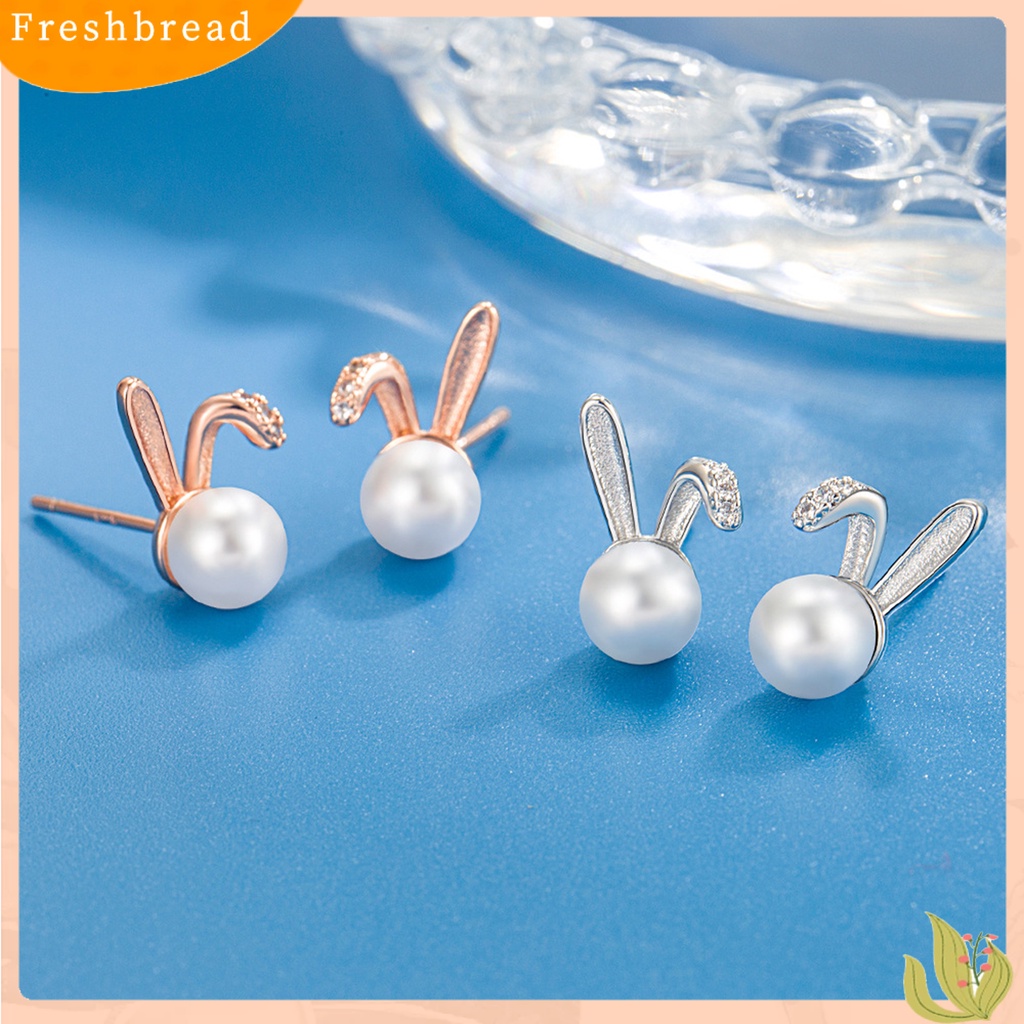 &lt; Freshbread &gt; 1pasang Ear Studs Geometric Charming Shining Piercing Tanpa Sakit Memakai Dekorasi Hypoallergenic Kelinci Mutiara Imitasi Anting-Anting Perhiasan Aksesori