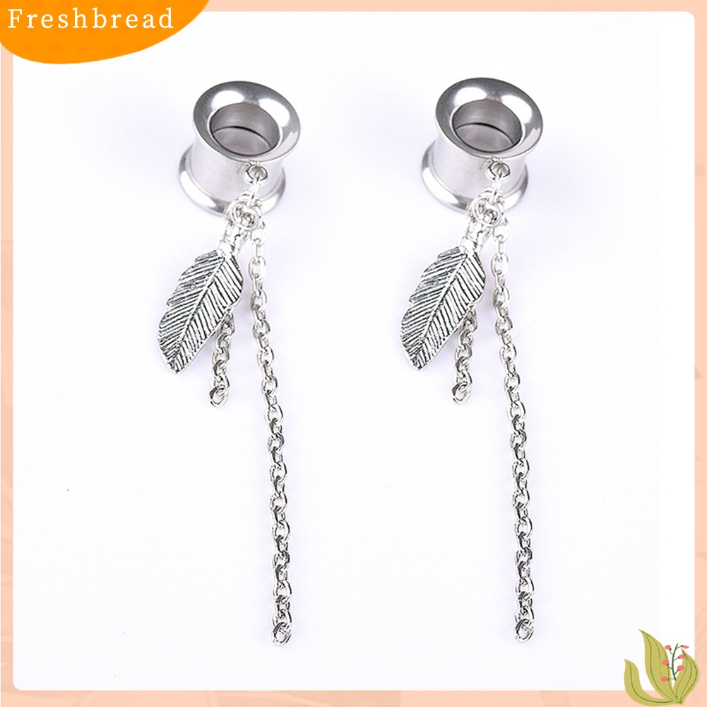 &lt; Freshbread &gt; 1Pc Lady Daun Rantai Rumbai Menjuntai Double Flared Ear Plug Tunnel Piercing Perhiasan