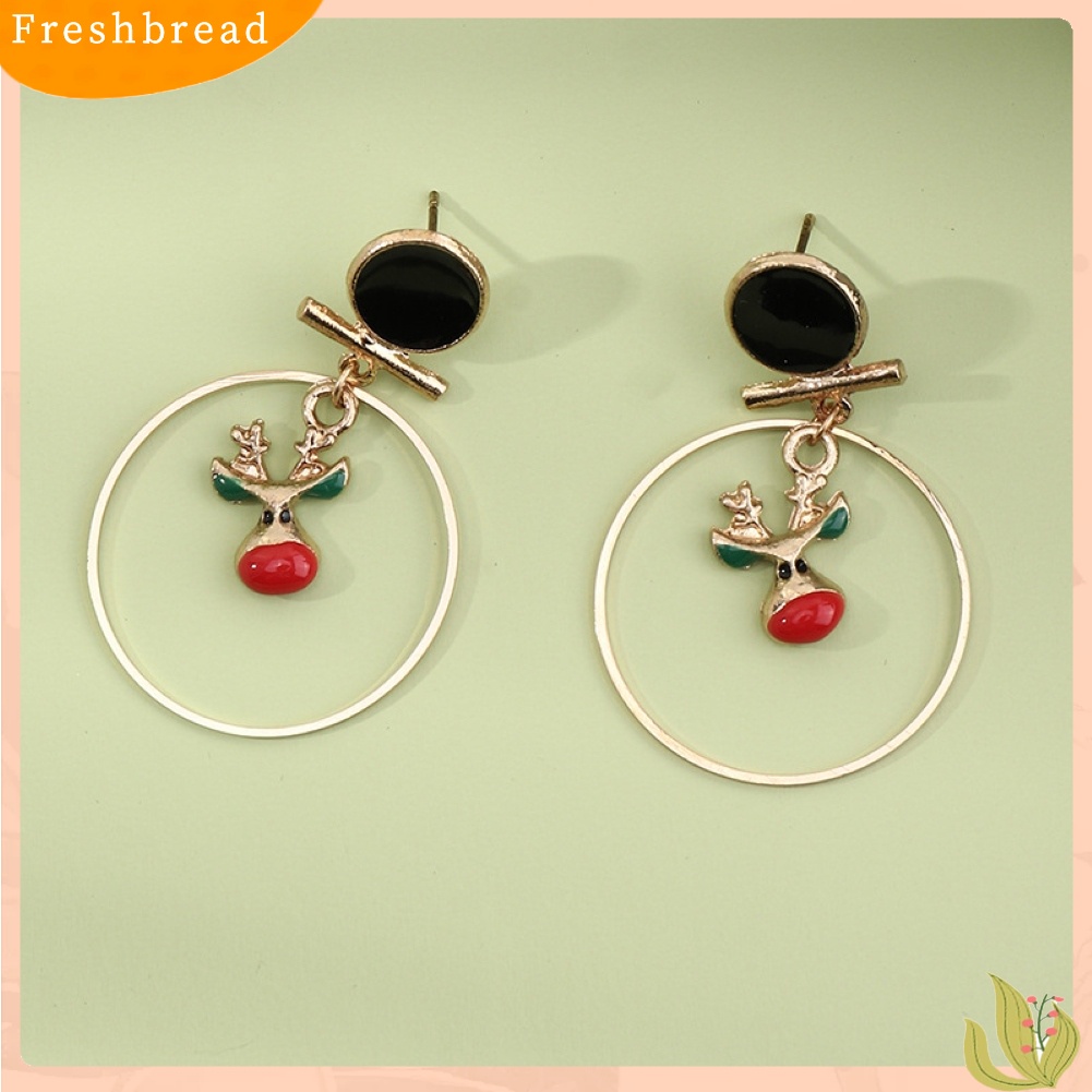 &lt; Freshbread &gt; Wanita Pohon Natal Elk Eardrop Mutiara Imitasi Geometris Hoop Earrings Hadiah Xmas