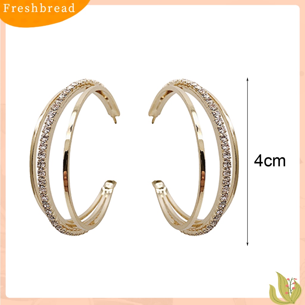 &lt; Freshbread &gt; 1pasang Anting Lady Bulat Berlian Imitasi Portable Anting Menjuntai Anti Cacat Untuk Kerja