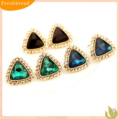 &lt; Freshbread &gt; Perhiasan Pesta Fashion Wanita Segitiga Kristal Nada Emas Ear Studs Earrings